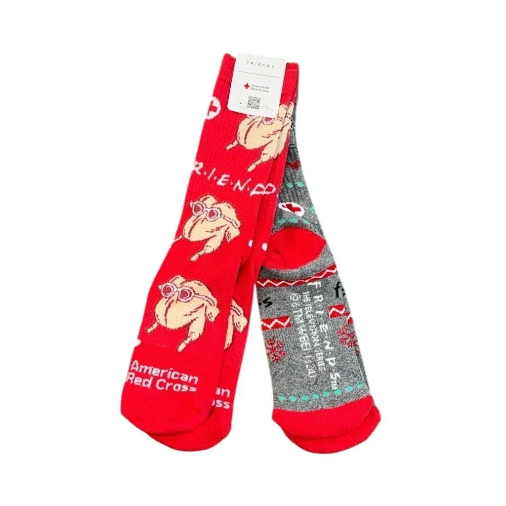 Friends‎ TV Show American Red Cross Crew Socks 2 Pair Set Turkey Holiday OSFM